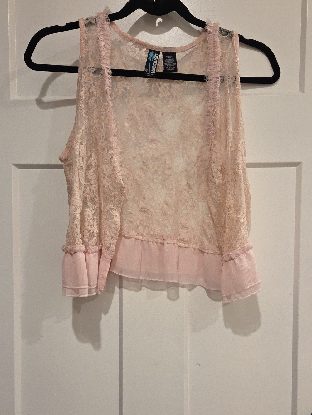 Weavers Sheer Lace Blush Pink Open Front Vest